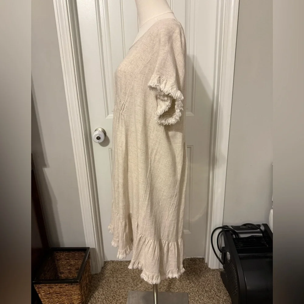 Umgee Linen Short Sleeve Dress with Fringe Details - Picture 8 of 14